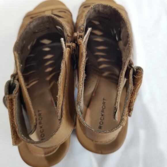 Rockport Womens 9.5 M Hattie Braid Sling Heeled Sandal, Tan Ankle Peep Toe Strap - Picture 8 of 12